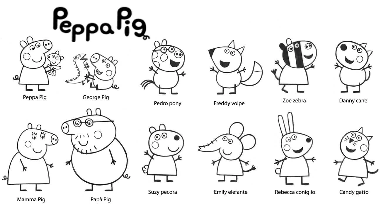 Coloring book all characters from the fairy tale Peppa Pig